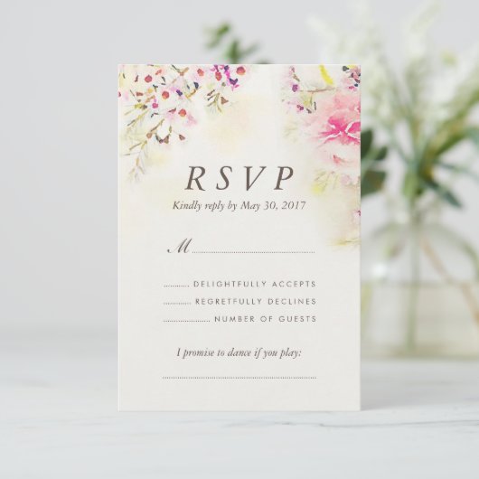 水彩フローラボホヴィンテージウェディングRSVPカード 出欠カード (スタンド正面)