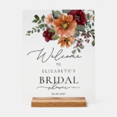 水彩フローラボホ秋ブライダルシャワー歓迎 アクリルサイン (正面)