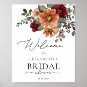 水彩フローラボホ秋ブライダルシャワー歓迎 ポスター (正面)