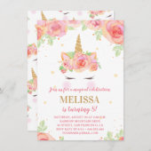 水彩フローラマジカルユニコーンバースデーパーティー 招待状 (正面/裏面)