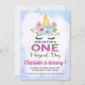 水彩フローラマジカルユニコーン1st誕生日 招待状 (正面)