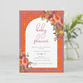水彩フローラマゼンタ明るい赤紫色ベビーシャワー 招待状 (スタンド正面)
