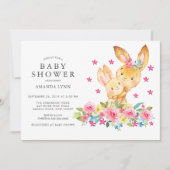 水彩フローラママベビーバニーベビーガールシャワー 招待状 (正面)