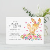 水彩フローラママベビーバニーベビーガールシャワー 招待状 (スタンド正面)