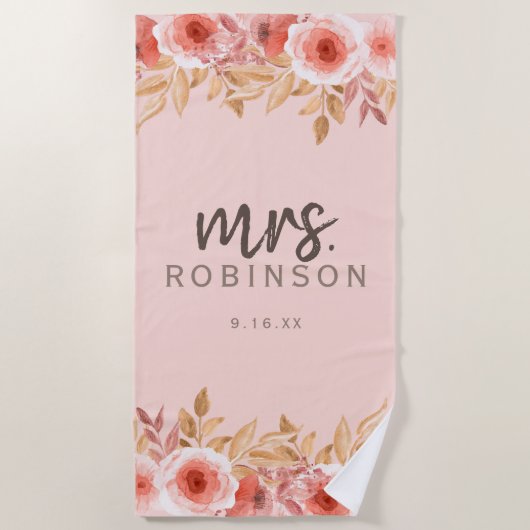 水彩フローラミセス・デイト ビーチタオル (正面)