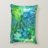 水彩フローラミックスブルースインドアアウトドアピロー アクセントクッション (裏面(縦))