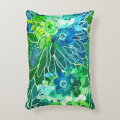 水彩フローラミックスブルースインドアアウトドアピロー アクセントクッション (正面(垂直))