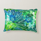 水彩フローラミックスブルースインドアアウトドアピロー アクセントクッション (裏面)