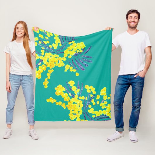 水彩フローラミモサアートテーマ黄色の花 フリースブランケット (インサイチュ)