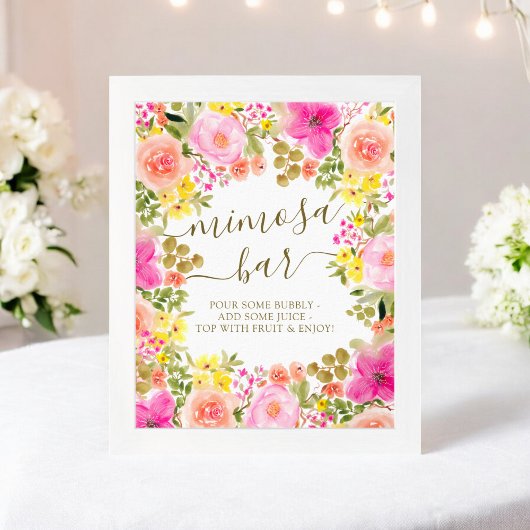 水彩フローラミモサバーブライダルシャワー ポスター