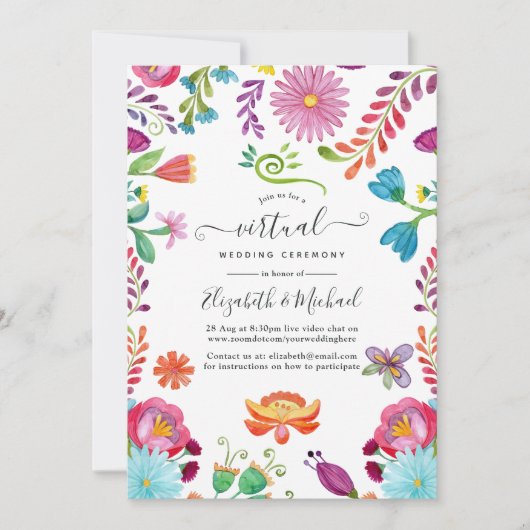 水彩フローラメキシカンフィエスタヴァーチャル結婚ズ 招待状 (正面)