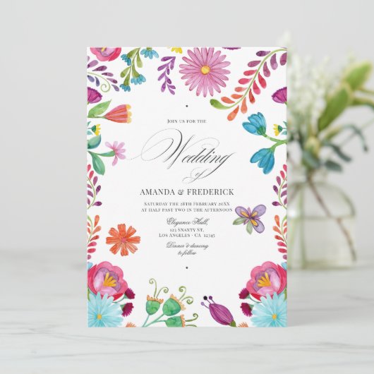 水彩フローラメキシカンフィエスタQRコード結婚ズ 招待状 (スタンド正面)