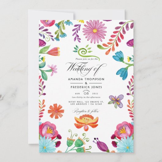 水彩フローラメキシコ結婚フィエスタの写真 招待状 (正面)