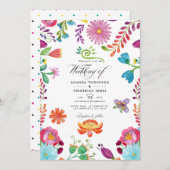 水彩フローラメキシコ結婚フィエスタの写真 招待状 (正面/裏面)