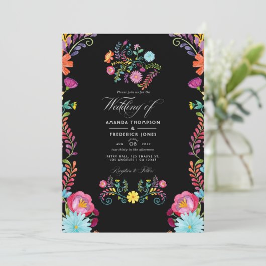 水彩フローラメキシコ結婚フィエスタの写真 招待状 (スタンド正面)