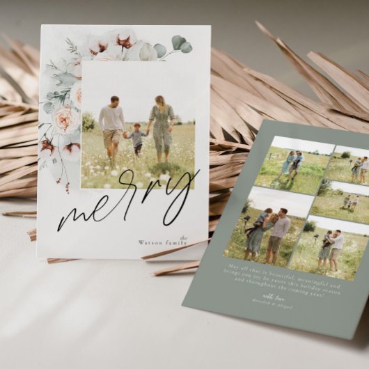 水彩フローラメリークリスマスフォトカード シーズンカード
