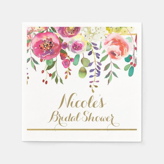 水彩フローラモダンカラフル結婚花 スタンダードカクテルナプキン (正面)