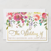 水彩フローラモダンカラフル結婚花 招待状 (正面)