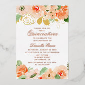 水彩フローラモダンキンセアニラバラ金ゴールド 箔招待状 (正面)