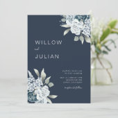 水彩フローラモダンネイビーブルー結婚ズ 招待状 (スタンド正面)
