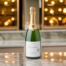 水彩フローラモダン大人エレガント誕生日 スパークリングワインラベル