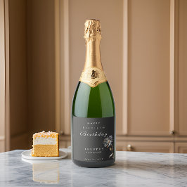 水彩フローラモダン大人エレガント誕生日 スパークリングワインラベル