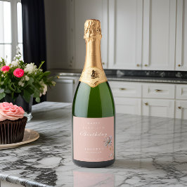 水彩フローラモダン大人エレガント誕生日 スパークリングワインラベル