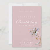 水彩フローラモダン大人エレガント誕生日 招待状 (正面)