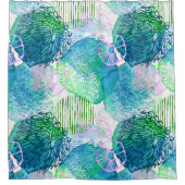 水彩フローラモダン抽象芸術青 シャワーカーテン (正面)