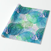 水彩フローラモダン抽象芸術青 ラッピングペーパー (アンロールド)