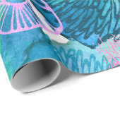 水彩フローラモダン抽象芸術青 ラッピングペーパー (ロールコーナー)