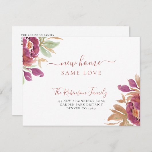 水彩フローラモダン移エレガント動 案内ポストカード (正面/裏面)