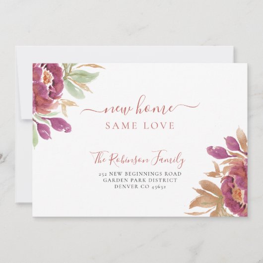 水彩フローラモダン移エレガント動 案内状 (正面)