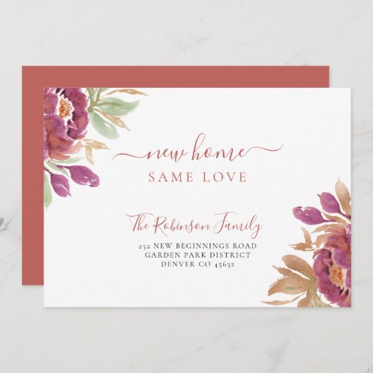 水彩フローラモダン移エレガント動 案内状 (正面/裏面)