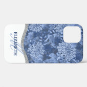 水彩フローラモノグラムパターン – 青 Case-Mate iPhoneケース (裏面 (横))