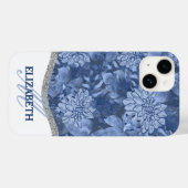 水彩フローラモノグラムパターン – 青 Case-Mate iPhoneケース (裏面 (横))