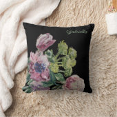 水彩フローラモノグラムブラックグリーン赤面ピンク クッション (ブランケット)