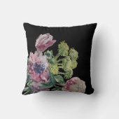 水彩フローラモノグラムブラックグリーン赤面ピンク クッション (裏面)
