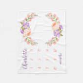 水彩フローラモノグラムベビーマイルストーンフォト フリースブランケット (正面)