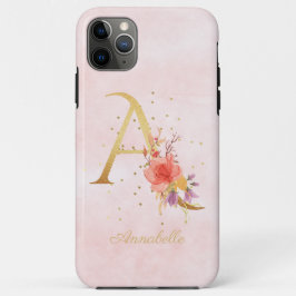 水彩フローラモノグラム名イニシャルA文字 iPhone 11 PRO MAXケース
