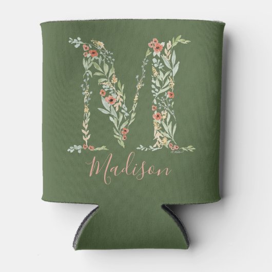 水彩フローラモノグラム「M」 缶クーラー (正面)