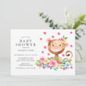 水彩フローラモンキーベビーガールシャワー 招待状 (スタンド正面)