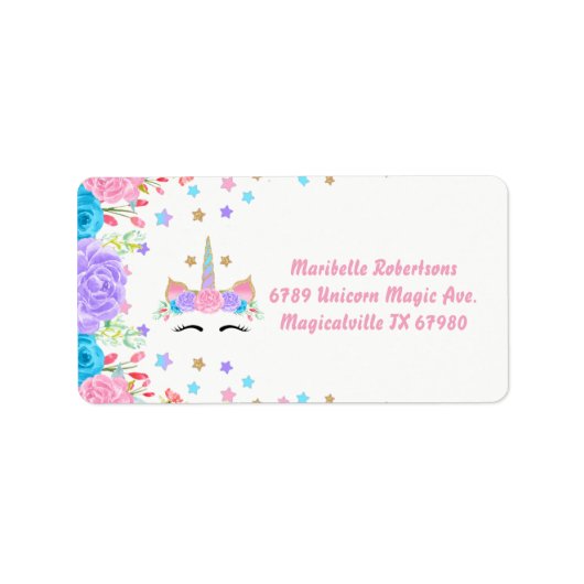 水彩フローラユニコーンパーソナライズされたアドレス ラベル (正面)