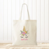 水彩フローラユニコーンパーソナライズされた トートバッグ