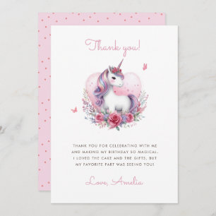 水彩フローラユニコーンマジカルバースデーパーティー サンキューカード