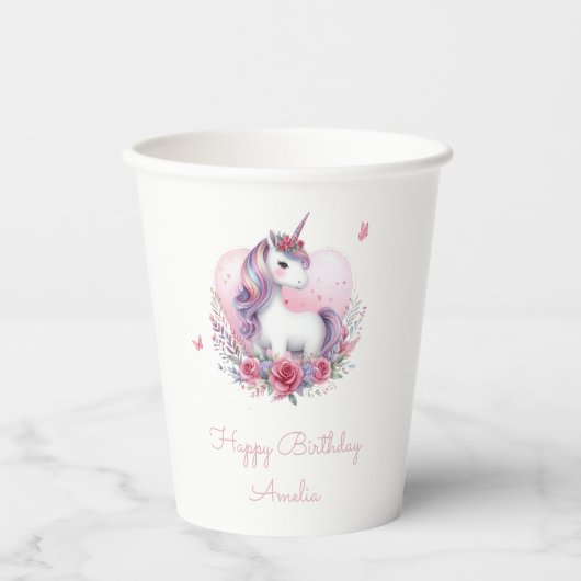 水彩フローラユニコーンマジカルバースデーパーティー 紙コップ (正面)