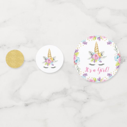 水彩フローラユニコーン女の子ベビーシャワー コンフェッティ (正面)