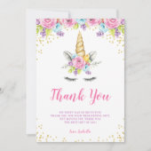 水彩フローラユニコーン誕生日 サンキューカード (正面)