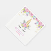水彩フローラユニコーン誕生日 スタンダードランチョンナプキン (角)