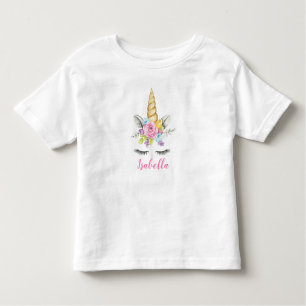 水彩フローラユニコーン誕生日 パーソナライズされた トドラーTシャツ